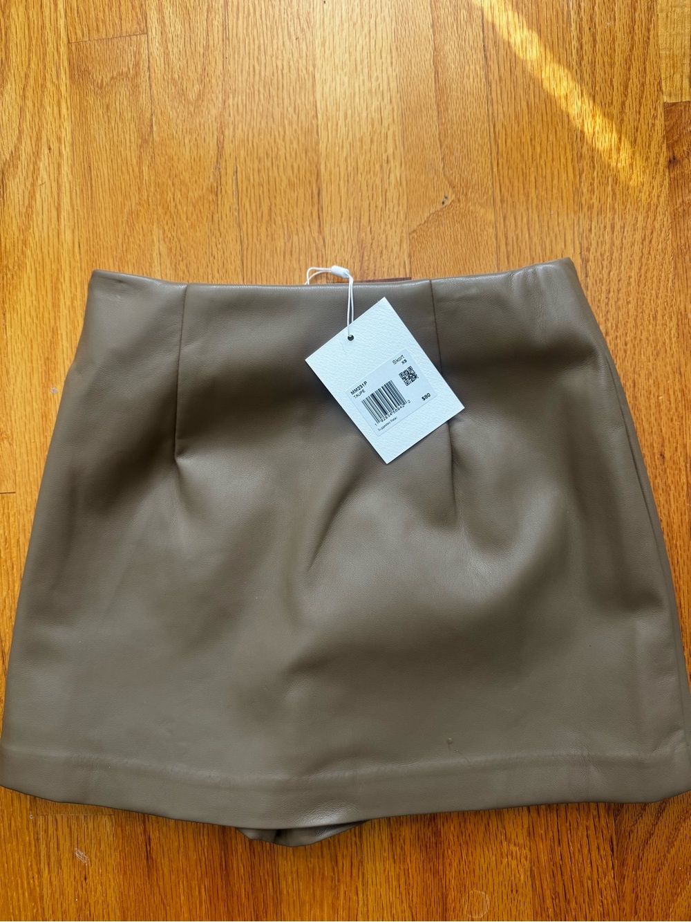 Endless Rose Faux Leather Mini Skort in Taupe